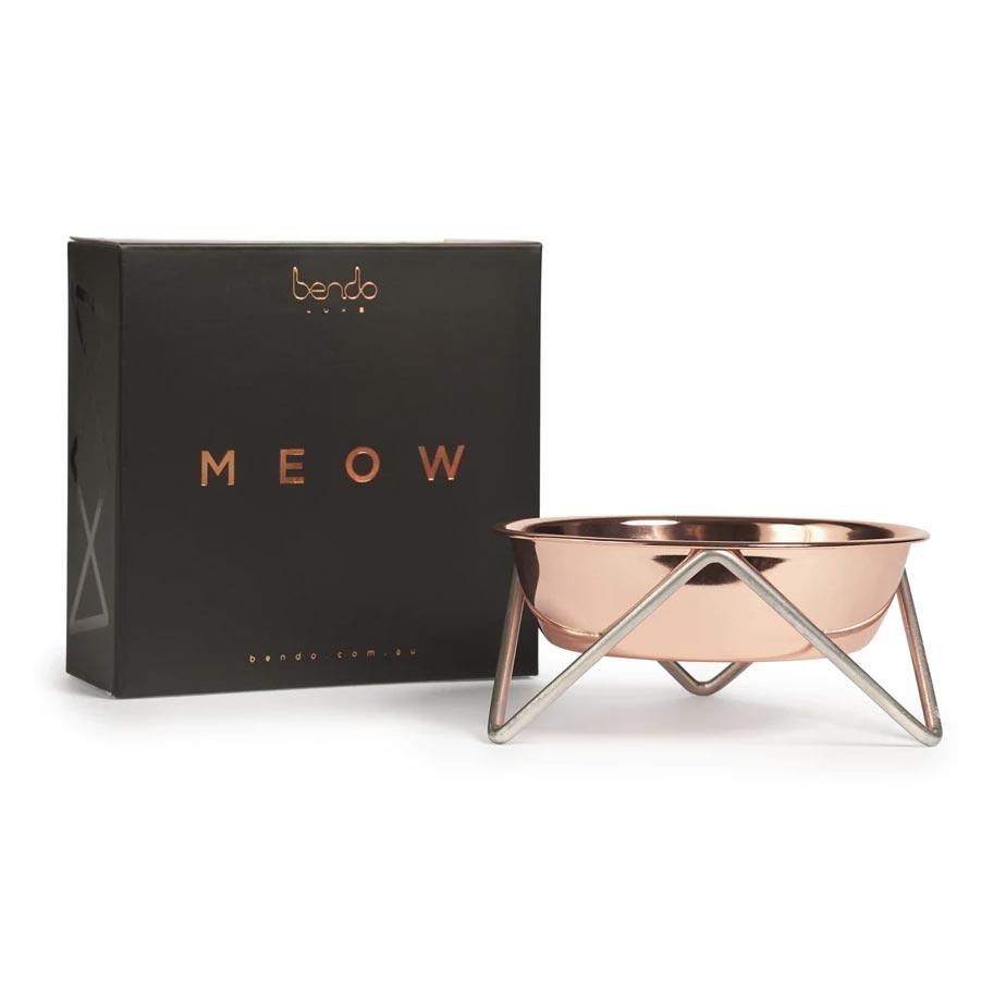 Bendo Luxe Meow Cat Bowl - Copper Bowl & Chrome Stand | Koop.co.nz