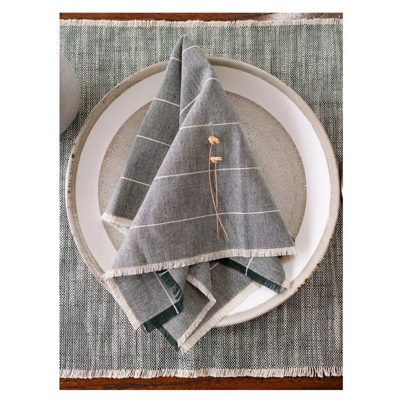 Raine & Humble Wild Stripe Napkin Set - Khaki Green (4pc) | Koop.co.nz