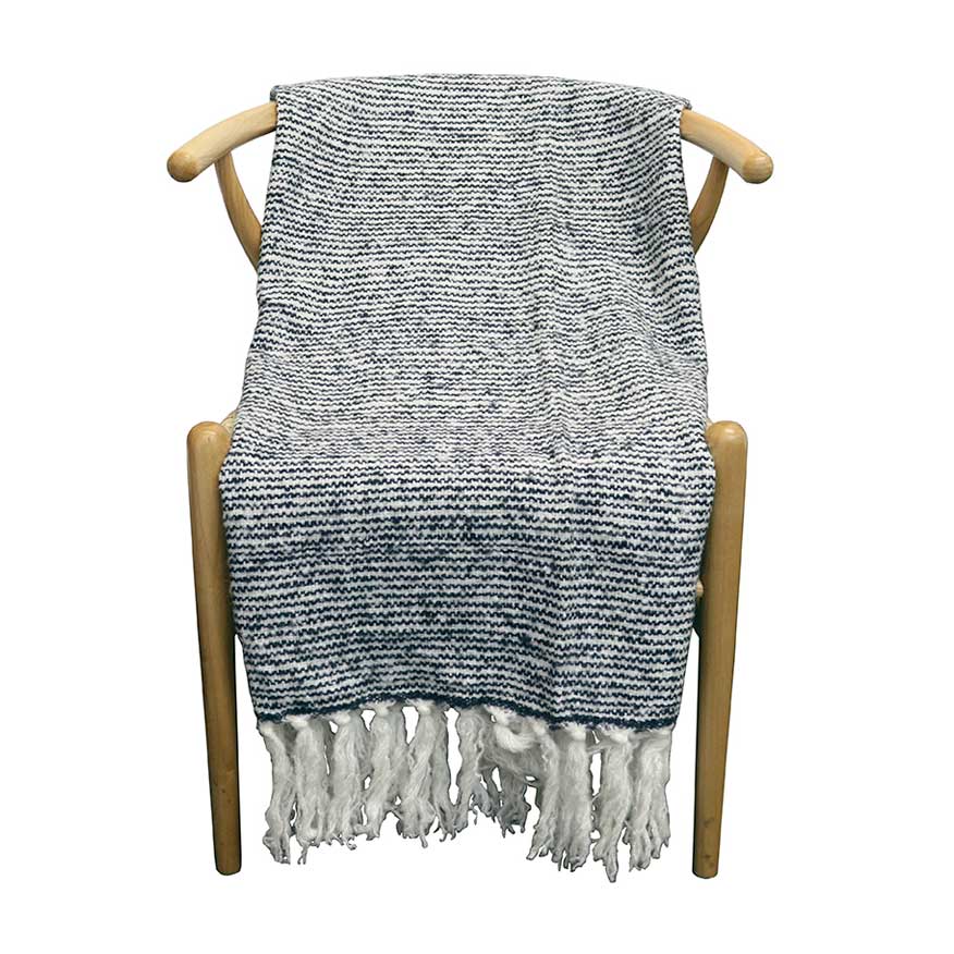 Le Forge Wool Blend Throw – Ripple Stripe Blue | Koop.co.nz