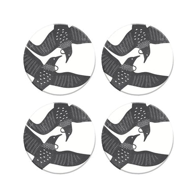100% New Zealand Linocut Tui Ceramic Coaster Set/4 | Koop.co.nz