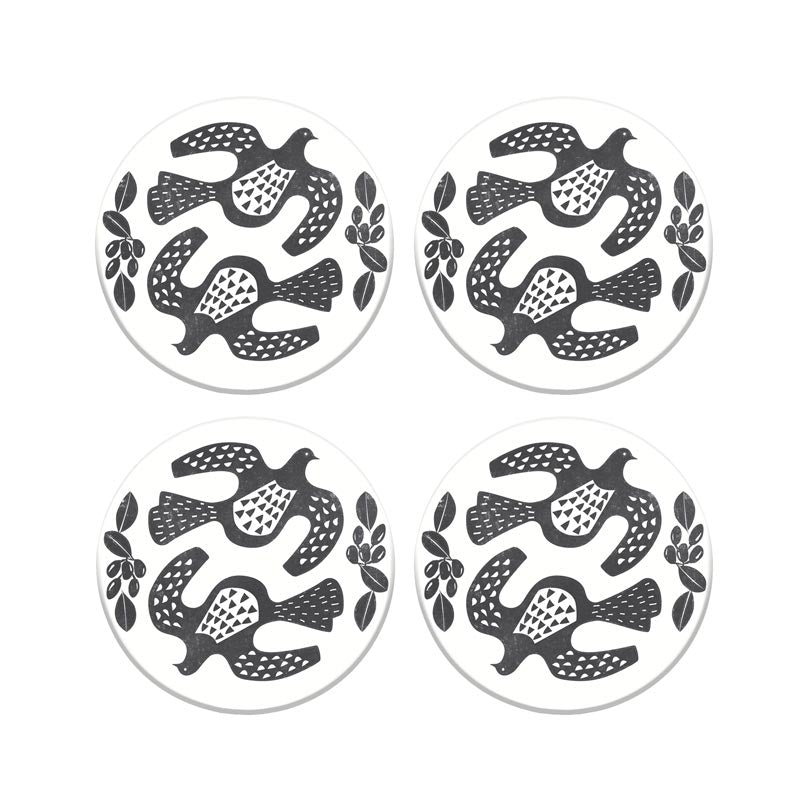 100% New Zealand Linocut Kereru Ceramic Coaster Set/4 | Koop.co.nz