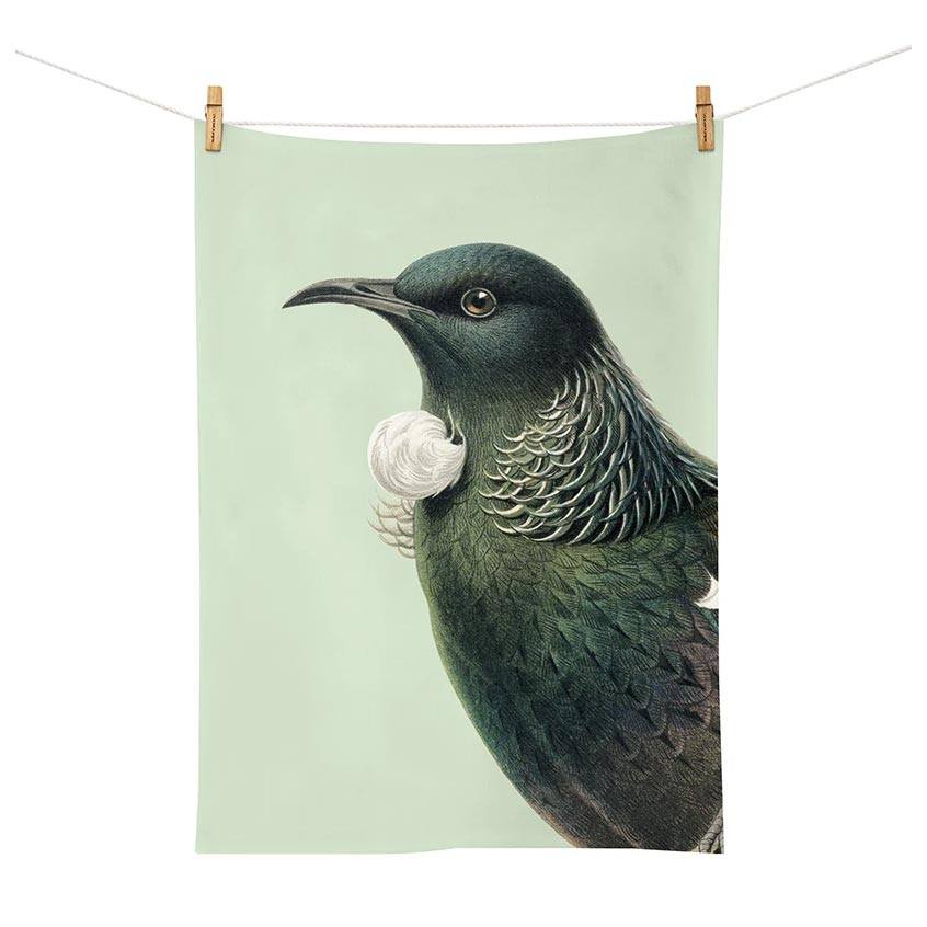 100% New Zealand Hushed Green Tui Tea Towel | Koop.co.nz