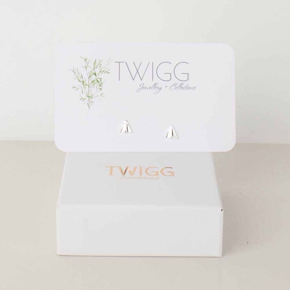 Twigg Paper Plane Silver Stud Earrings | Koop.co.nz