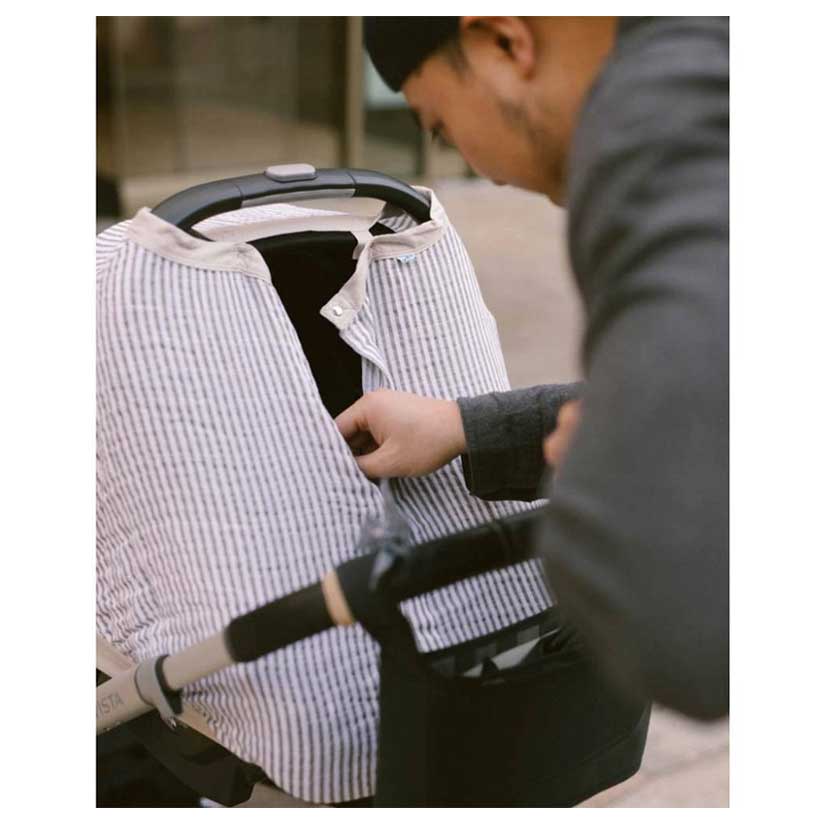 Little Unicorn Cotton Muslin Car Seat Canopy - Grey Stripe | Koop.co.nz