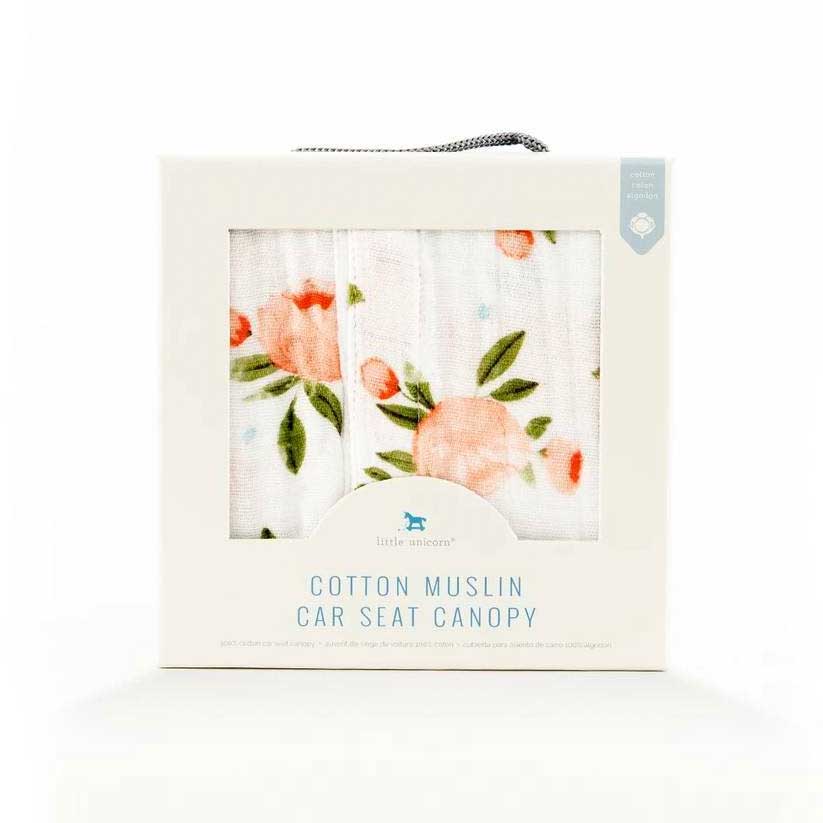 Little Unicorn Cotton Muslin Car Seat Canopy - Watercolour Roses | Koop.co.nz