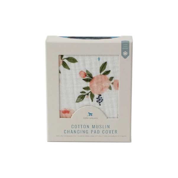 Little Unicorn Cotton Muslin Changing Pad Cover - Watercolour Roses | Koop.co.nz