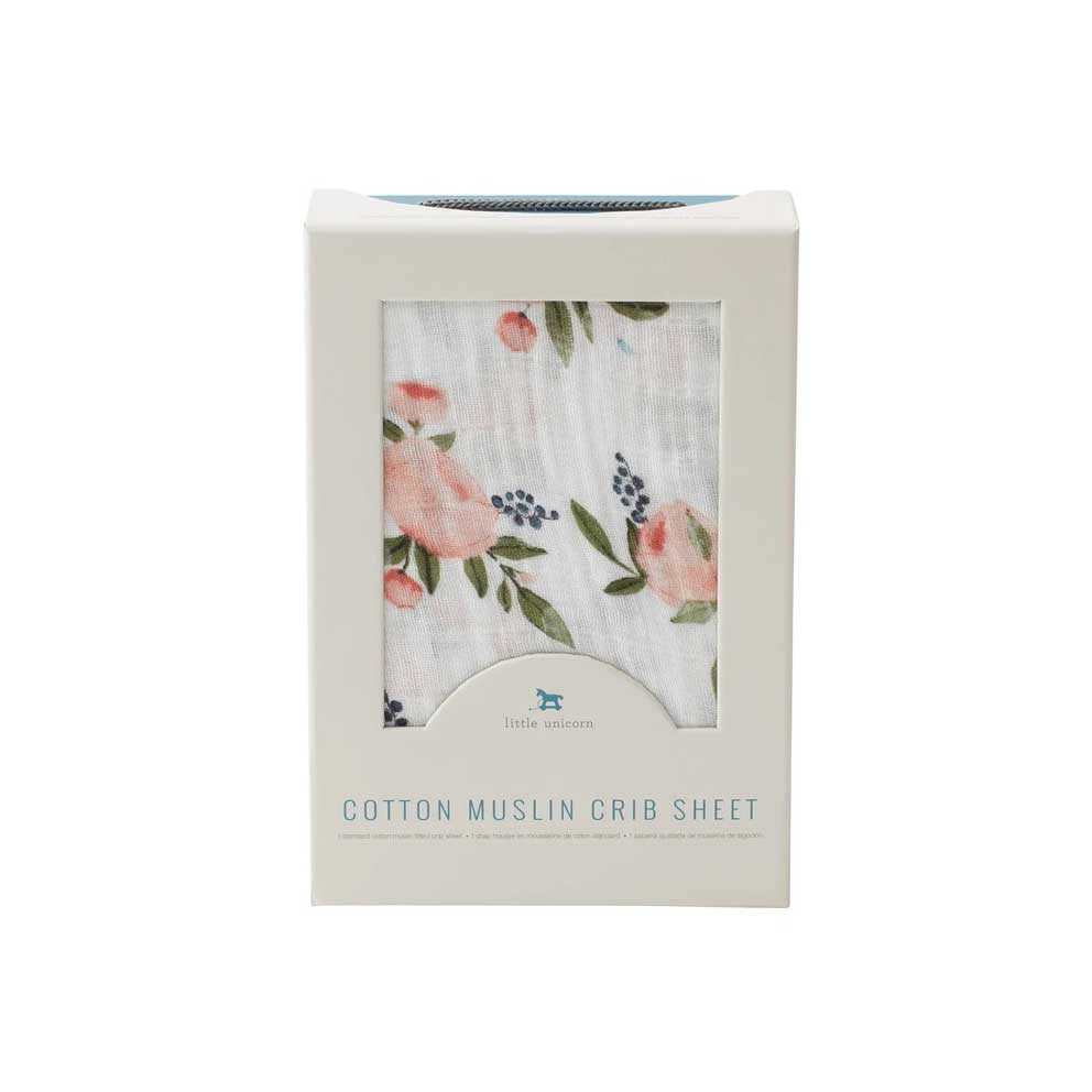 Little Unicorn Cotton Muslin Fitted Cot Sheet – Watercolour Roses | Koop.co.nz