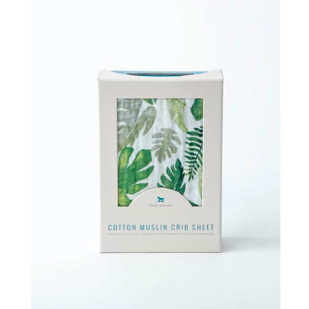 Little Unicorn Cotton Muslin Fitted Cot Sheet – Tropical Leaf | Koop.co.nz