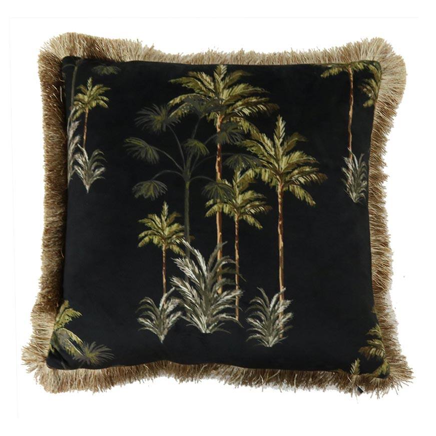 Le Forge Black Palm Tree Velvet Cushion (45cm) | Koop.co.nz