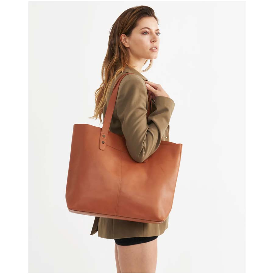 Stitch & Hide Leather Emma Tote Shoulder Bag Almond Leather Bags NZ