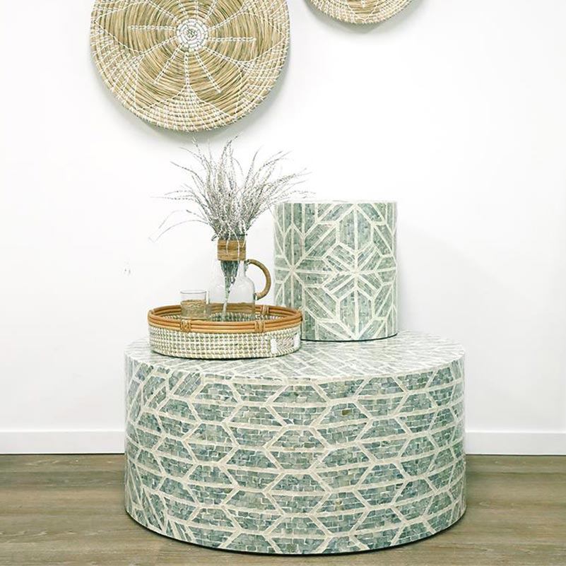 Banyan Home Cristo Capiz Shell Footstool / Side Table | Koop.co.nz