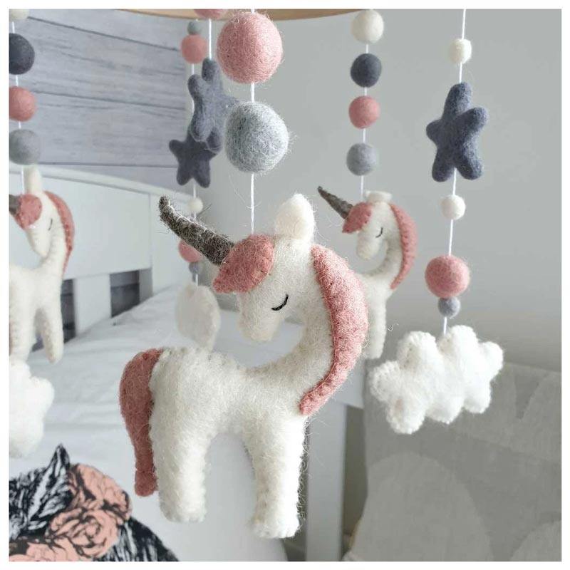 Tik Tak Handmade NZ Wool Baby Mobile - Dusky Pink Unicorn | Koop.co.nz