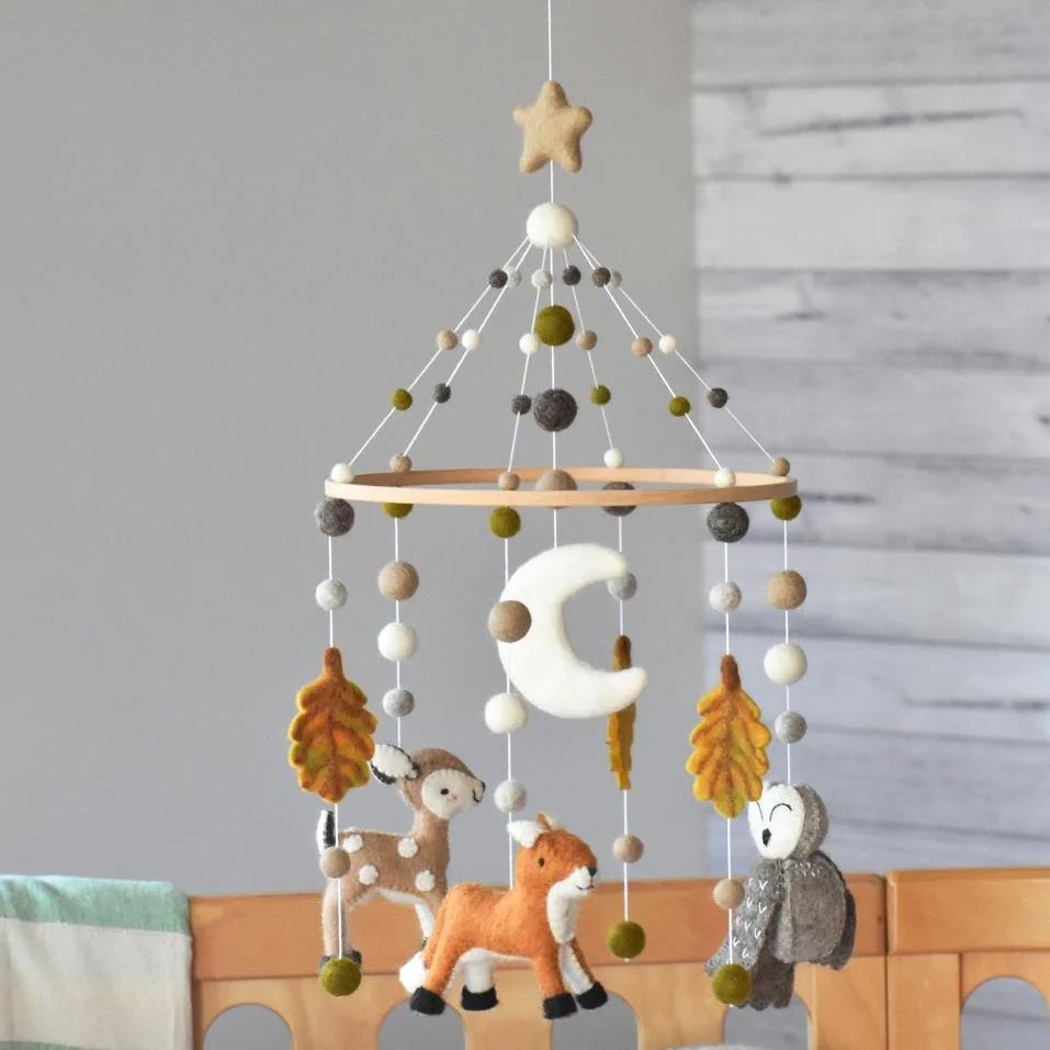 Tik Tak Handmade NZ Wool Baby Mobile Forest Friends Cot & Baby
