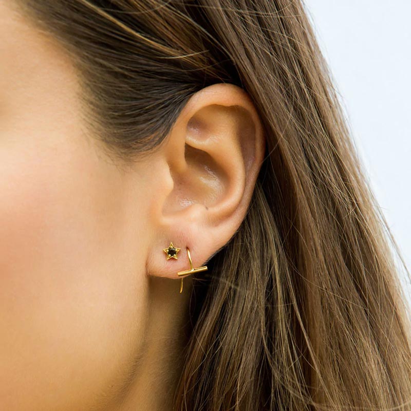 Linda Tahija Mini T-Bar Hook Earrings - Gold | Koop.co.nz