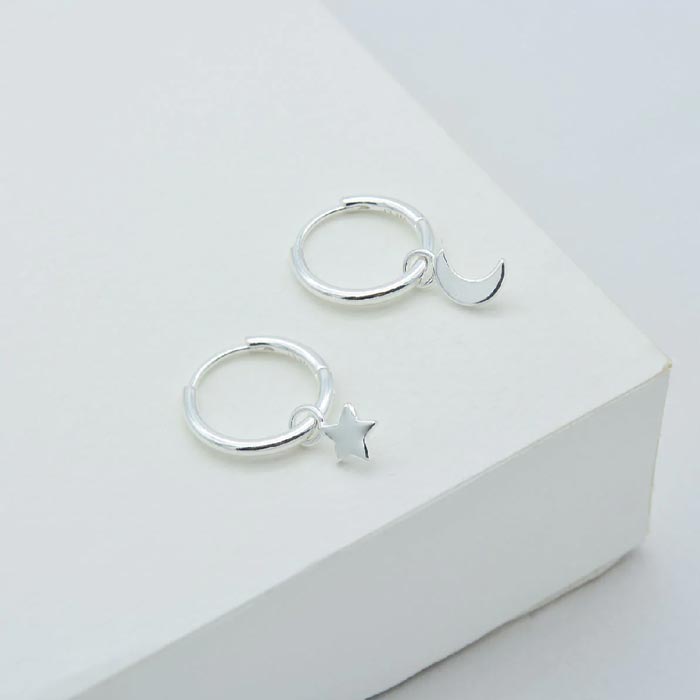 Linda Tahija Star & Moon Huggie Hoop Earrings - Silver | Koop.co.nz