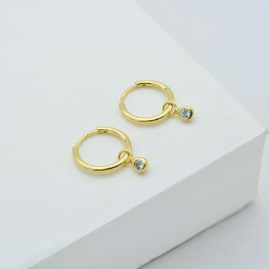 Linda Tahija Dew Drops Huggie Hoop Earrings - Gold Aquamarine | Koop.co.nz