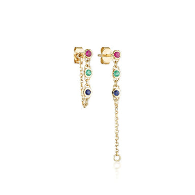 Linda Tahija Trilogy Satellite Chain Earrings - Gold Multicolour | Koop.co.nz