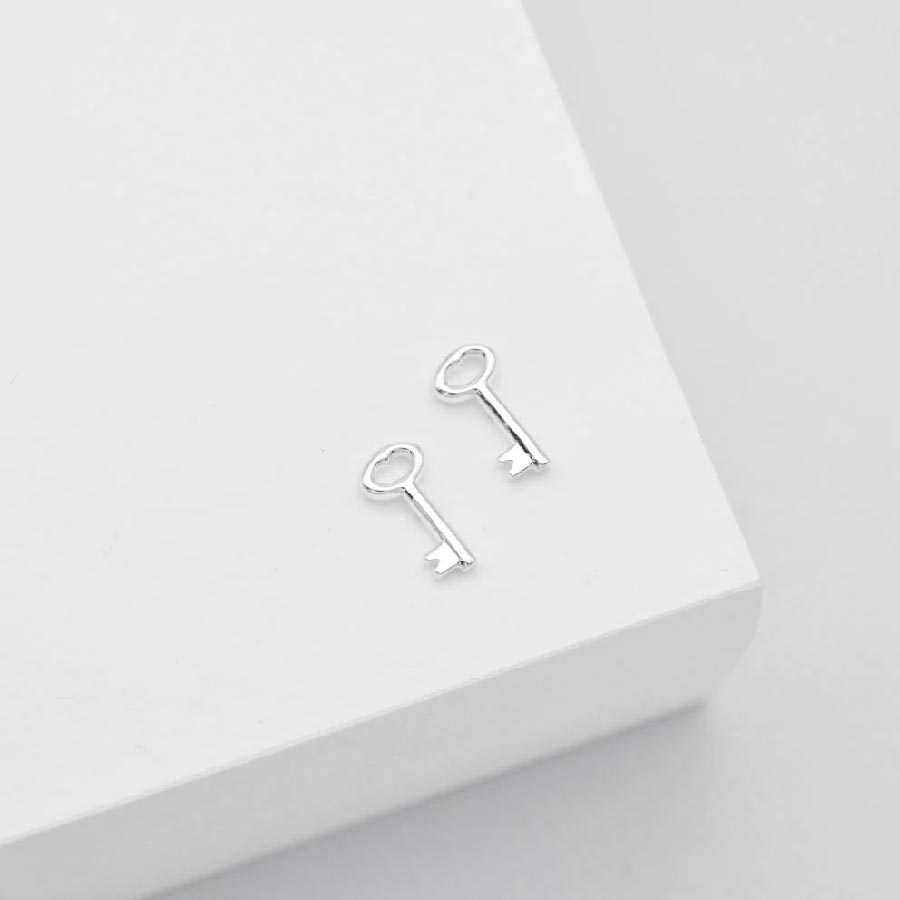 Linda Tahija Key Stud Earrings - Silver | Koop.co.nz