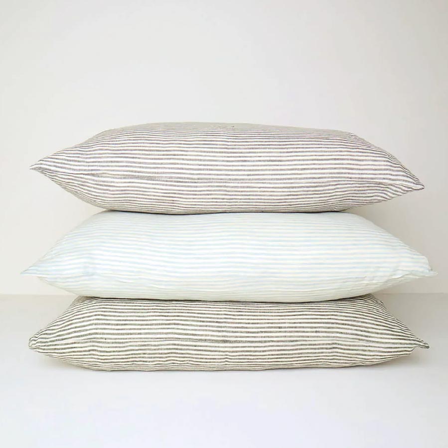 Raine & Humble Linen Stripe Cushion - Olive Green (60cm) | Koop.co.nz