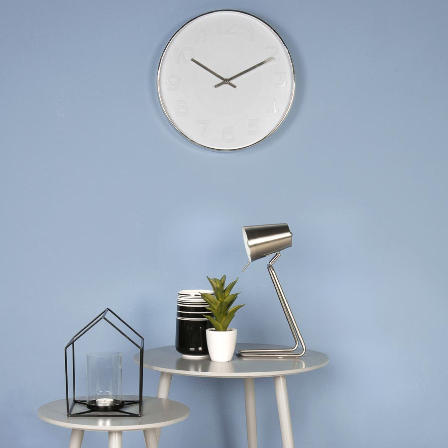 Karlsson Mr White Numbers Clock – Silver (51cm) | Koop.co.nz