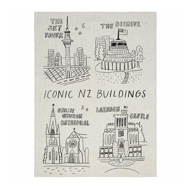 Linens & More Iconic NZ Buildings Tea Towel | Koop.co.nz