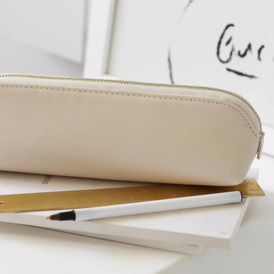 Papier HQ Saffiano Leather Slim Pencil Case - Nude | Koop.co.nz