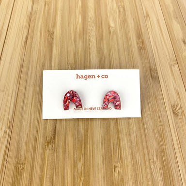 Hagen & Co. Open Arch Stud Earrings - Pink Glitter | Koop.co.nz