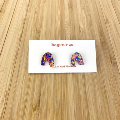 Hagen & Co. Open Arch Stud Earrings - Blue Glitter | Koop.co.nz