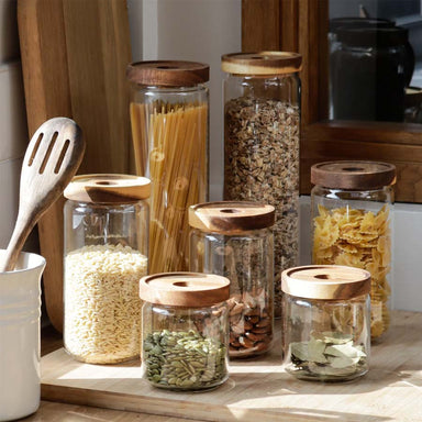 Dishy Glass Storage Jar With Acacia Lid (1 Litre) | Koop.co.nz