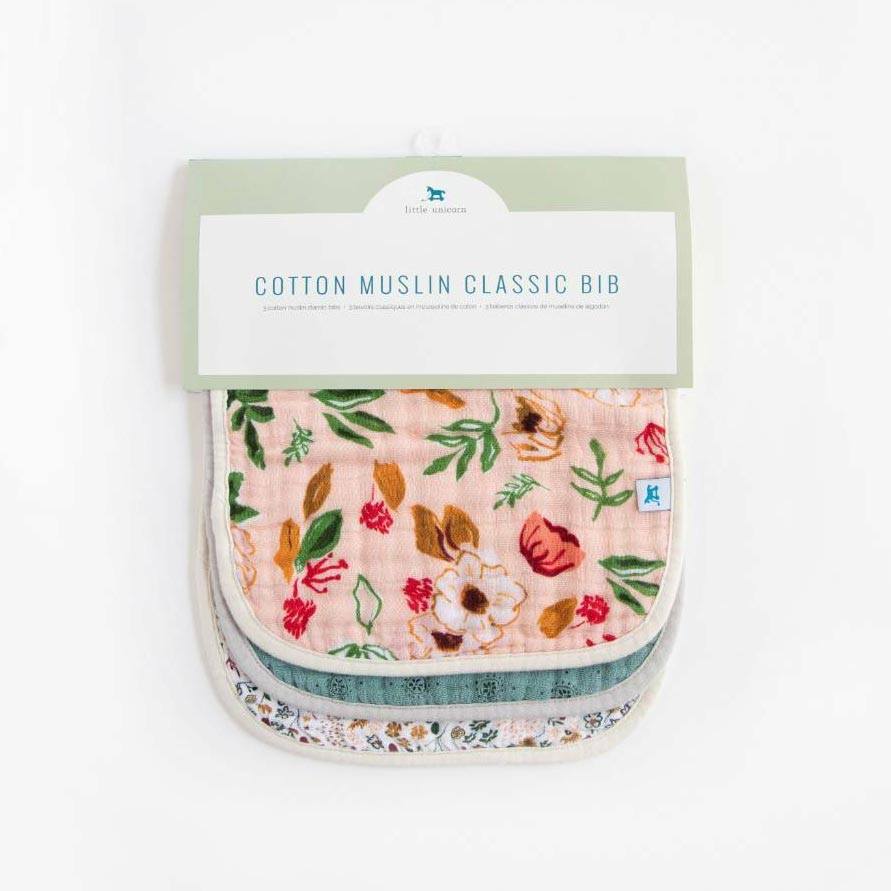 Little Unicorn Cotton Muslin Classic Bib 3pk - Vintage Floral | Koop.co.nz