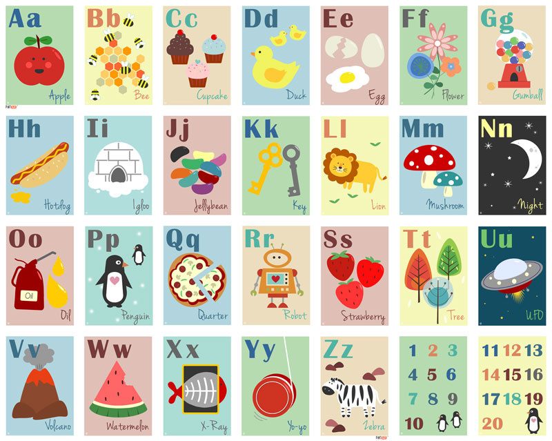 Pint Size Alphabet Wall Frieze - Day Dreams (28 Cards) | Koop.co.nz